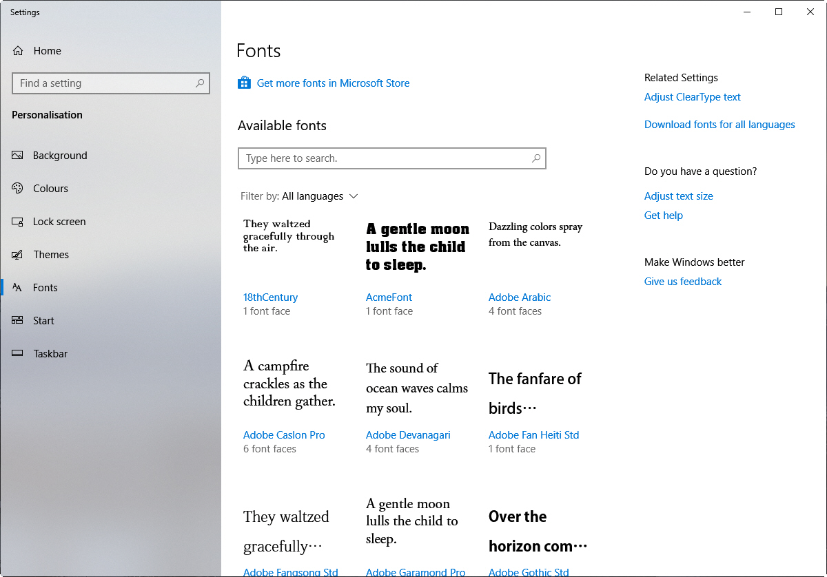 how to change default font windows 10 mail